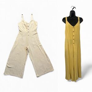 Potter's Pot Wide Leg Jumpsuit Women’s Large Linen Cotton Open Back Boho Relaxed